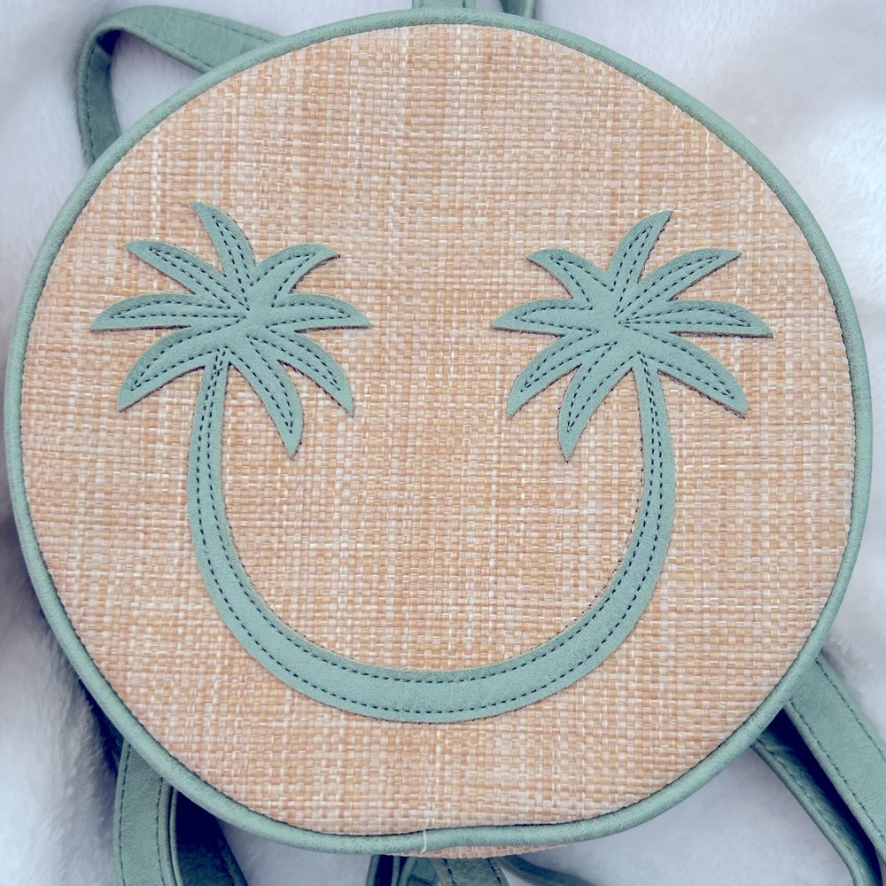 Adorable round palm tree smiley mini backpack, in jade & tan π΄π - Picture 2 of 7